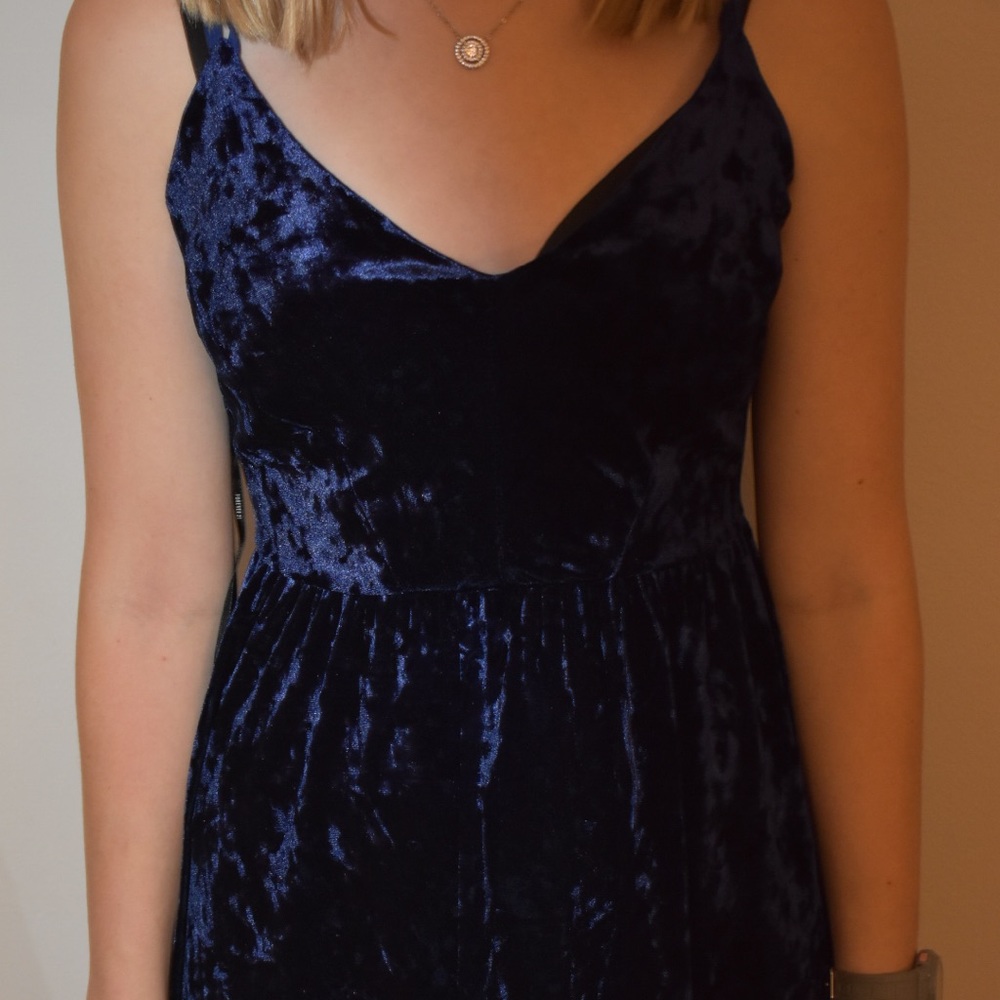Blue velvet strappy back dress
